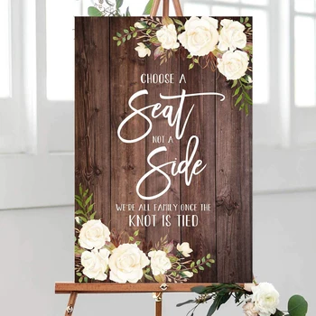

White Flowers Wood Plaque Rustic Choose a Seat not a Side Sign,Floral Wedding Ceremony Sign Welcome Wedding Sign Wedding Sign