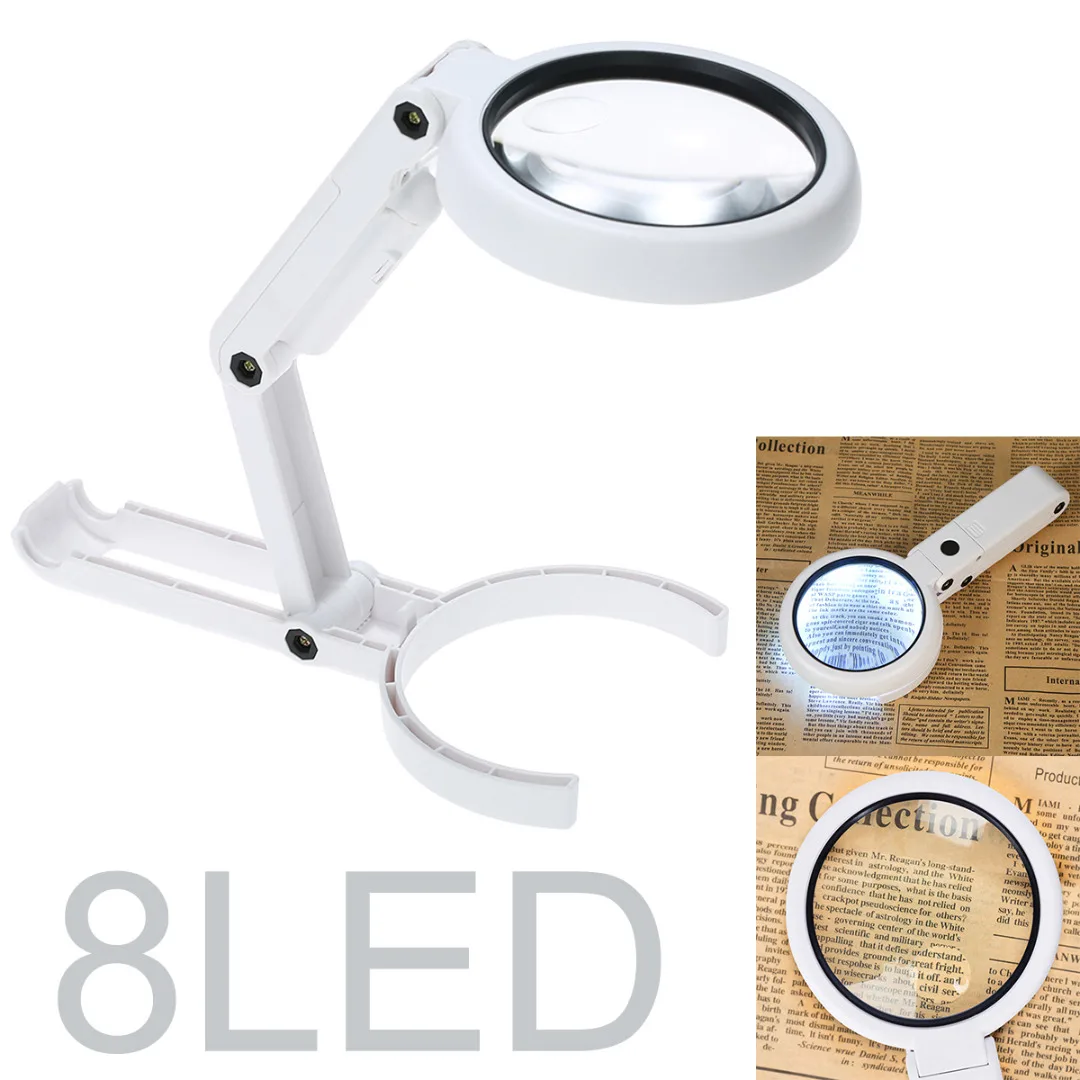 

1pc Foldable 8 LED Lights Illuminated Magnifier 5X 11X Magnifying Table Loupe for Reading Seniors Loupe Jewelry Repair