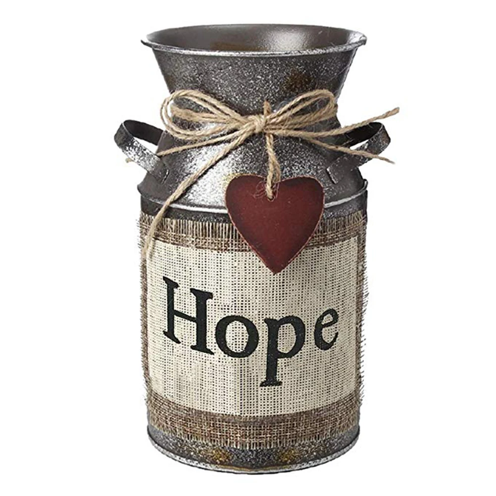 

1PC Metal Decorative Vintage Shabby Chic Iron Rustic Vase Milk Can Country Jug for Living Room Bedroom Kitchen
