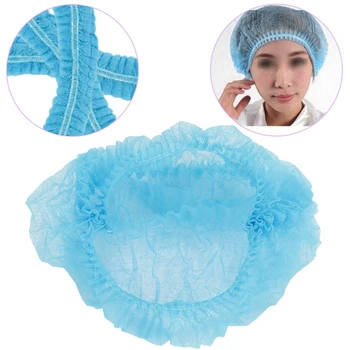 

100PCS Disposable Hair Cap Non Woven Anti Dust Hat Strip Blue Non-woven Caps for Salon a