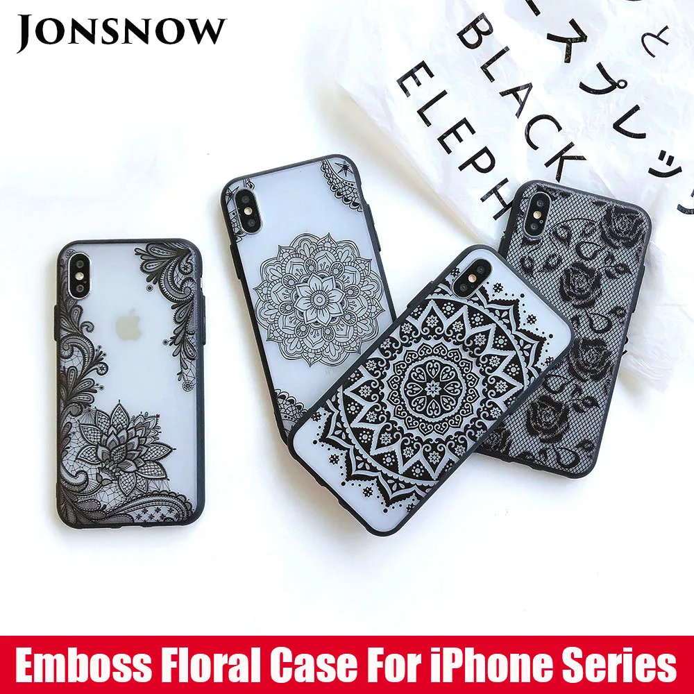 JONSNOW чехол для iPhone X XS XR Max Emboss кружевной Цветочный телефонный корпус 6 S 7 8 Plus 5 5S SE