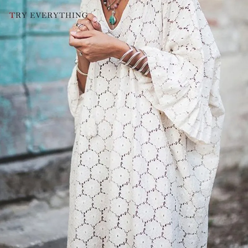 

White Loose Casual Dress Women Summer 2019 Plus Size Lace Dress Ruffles Ladies V Neck Pink long Dresses For Women 3XL 4XL 5XL