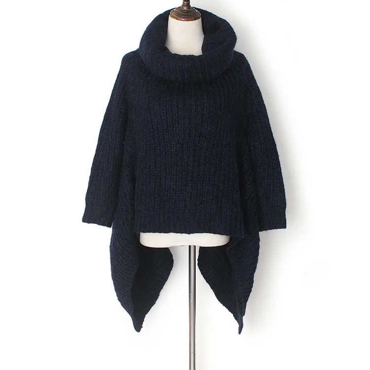 YUNINYOYO Individuality free big Lapel turtleneck irregular hem Wool Mohair thick needle thickened women winter sweater ~ YUNINYOYO Individuality free big Lapel turtleneck irregular hem Wool Mohair thick needle thickened women winter sweater ~