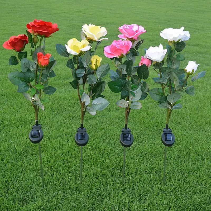 

3-Head Solar Rose Light LED Lifelike Flower Outdoor Garden Decorative Lawn Stake Lamp For Path Way Lawn Landscape Garden Decor