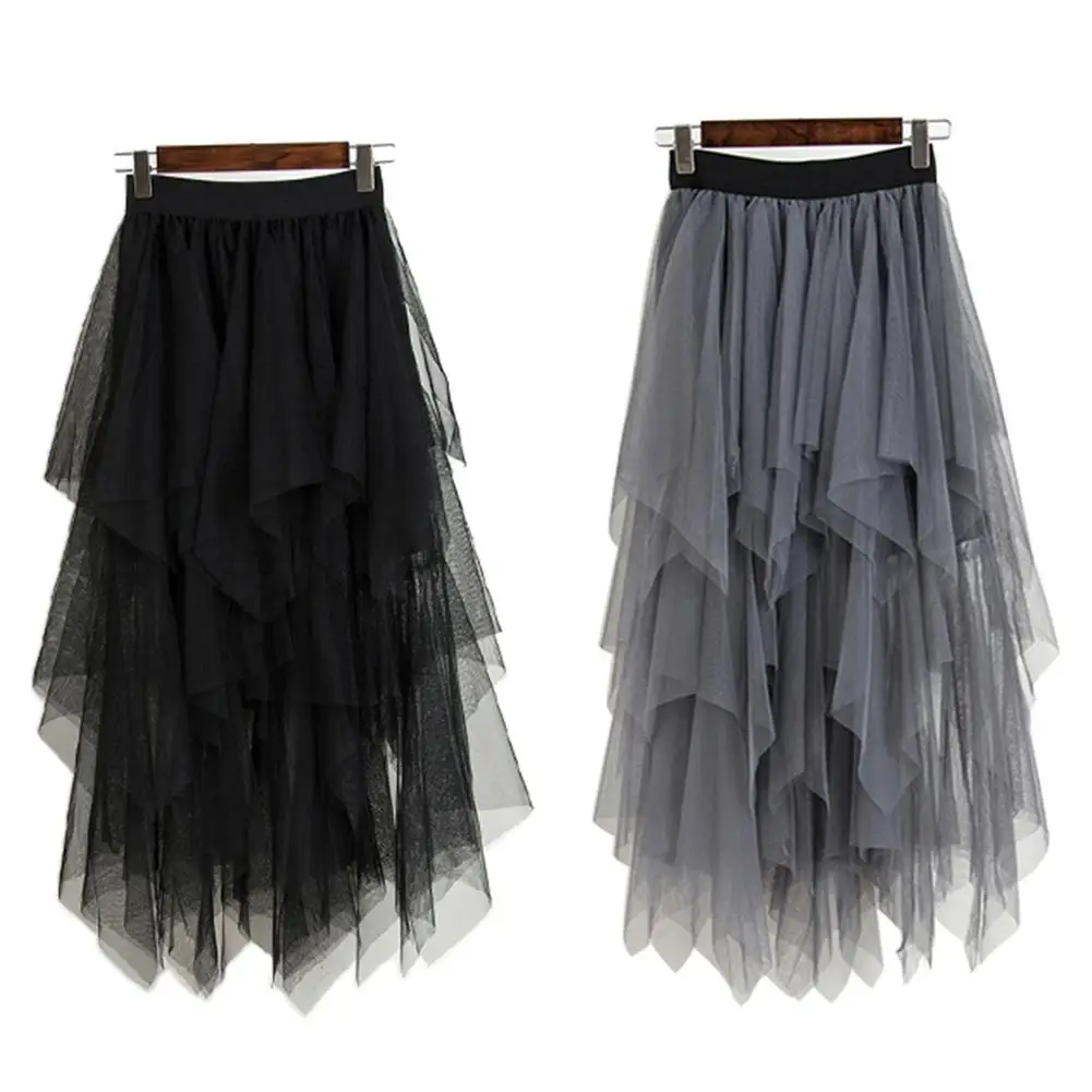 

Irregular Piecing Bubble Mesh Skirt Women Fashionable Fresh Sweet Casual Irregular Piecing Mesh Skirt For Women Gray Black New