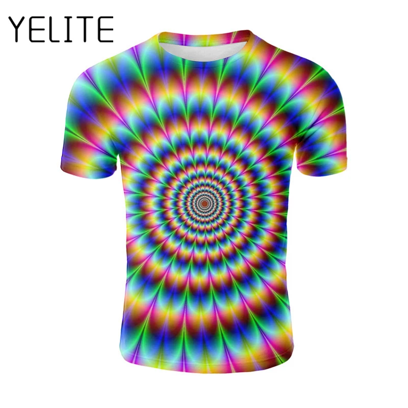

YELITE Summer Alisister Vortex Hologram Melt 3d Hypnois T Shirt Funny Print Men 2019 Short SleeveTee Tops Plus Size Shirt