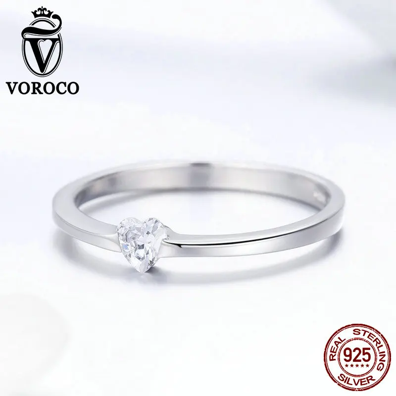voroco настоящий 925 пробы серебряные Простые изящные кольца для женщин аксессуары для одежды ювелирные украшения обручальные кольца BKR450