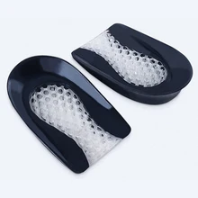 1 пара черных силиконовых подушечек для пятки, противоскользящая u-образная Подушка с изображением медовых сот, амортизация, облегчение боли в ногах, невидимые вставки