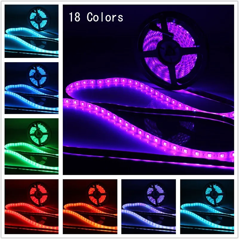

DC12V 5M RGB LED Strip 60 leds/m SMD 5050 Waterproof Flexible Tape Ribbon Colorful Rope Light String Lamp+LED Controller+Power