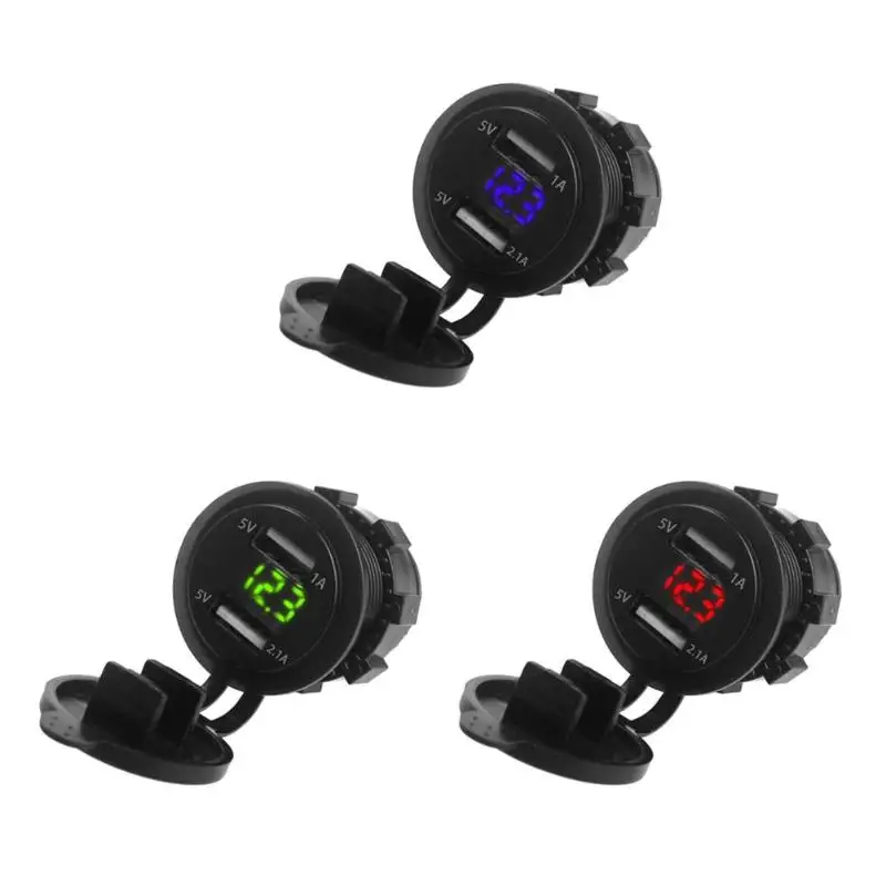 12V/24V Dual Port USB Car Charger with Waterproof Dust Proof Cover Power Outlet Adapter Voltage