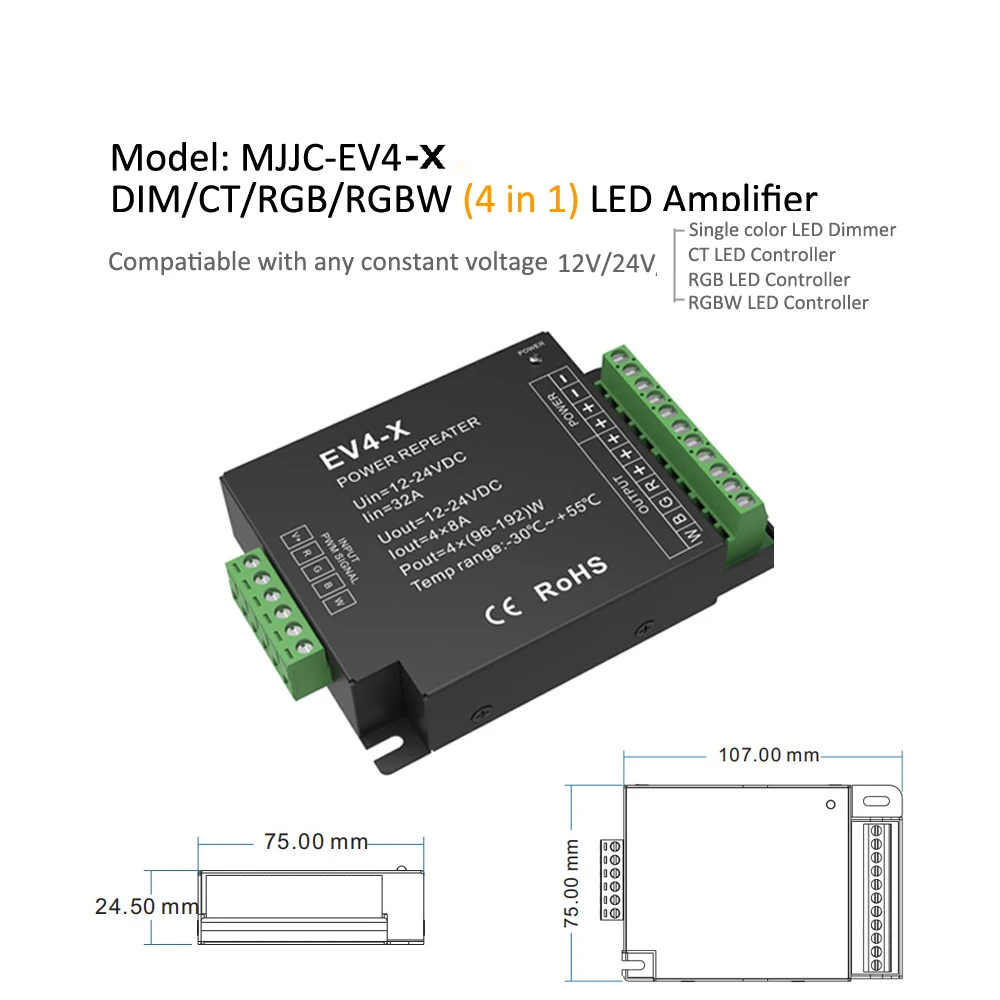 Усилитель мощности с ШИМ репитер EV1 EV4 RGB светодиодный RGBW 5 в 12 В 24 36 EV3 Ctronller