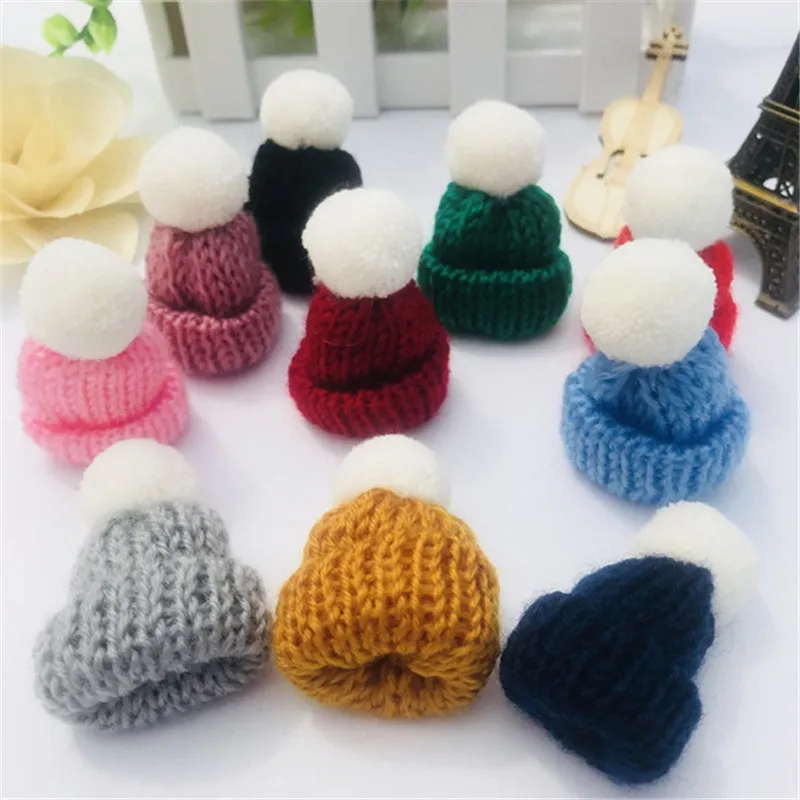 

11 Color Cute Mini Knitted Hairball Hat Accessories Creative Hats Scarf Pendant Flower Design Decoration Doll Girl Soft Hat