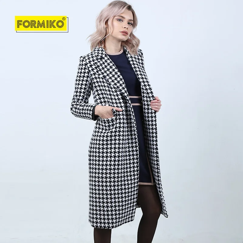 De Femmes Hiver Chaud Double Épaissir Laine Qualité Survêtement Haute Tweed Long Manteau Noir À Poule Boutonnage Formiko Mélange Matelassé ROn1qxPw