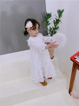 

2019 New Arrival Princess Dress Baby Costumes White Long Sleeve Tassel Kids Dresses For Girls Korean Fashion Toddler Kids Dress