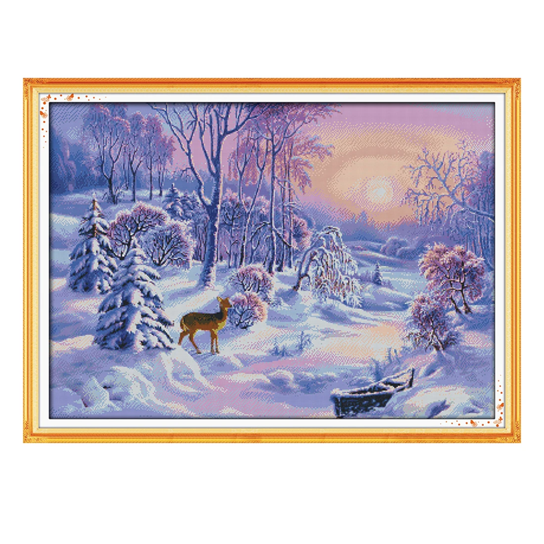 

11CT 3 Strands Printing Cross Stitch Kit DIY Decorative Cross-stitch Embroidery Needlework Kit (Without Frame) - Forest Snow