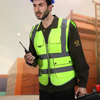 

reflective safety vest Unisex High Visibility Reflective Multi Pockets Construction Bike Cycling Safety Vest