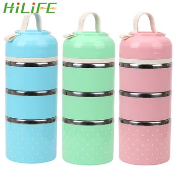 

HILIFE Bento Box Portable Strong Sealing Leakproof Stainless Steel Thermal Lunch Box Three-layer Design Kids Food Container