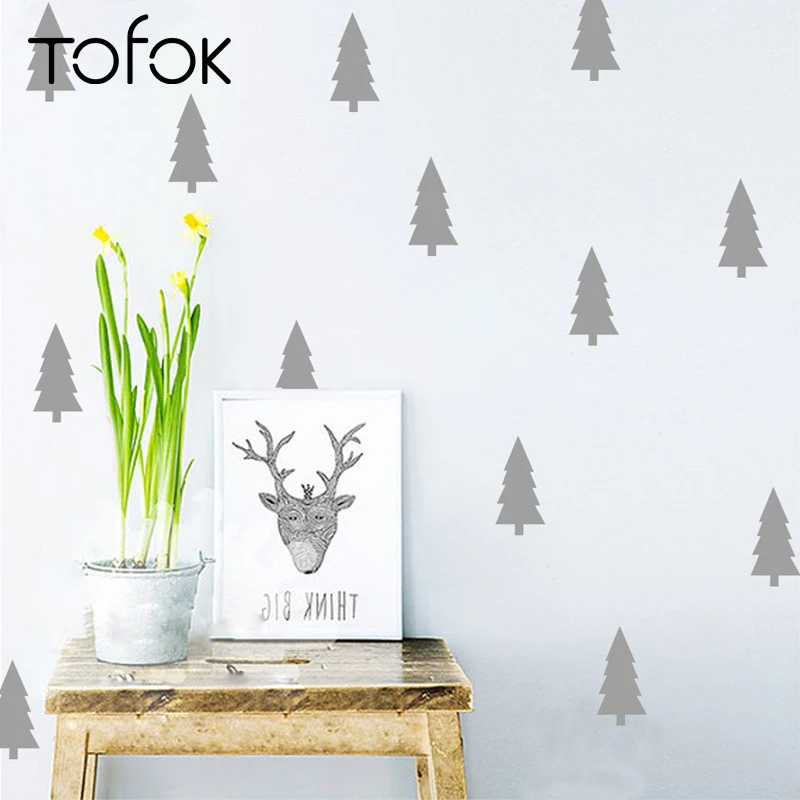 

Tofok 18pcs/set Pine Trees DIY Vinyl Wall Sticker Nordic Style Bedroom Kids Room Art Mural Decals Removable Dorm Office Decor