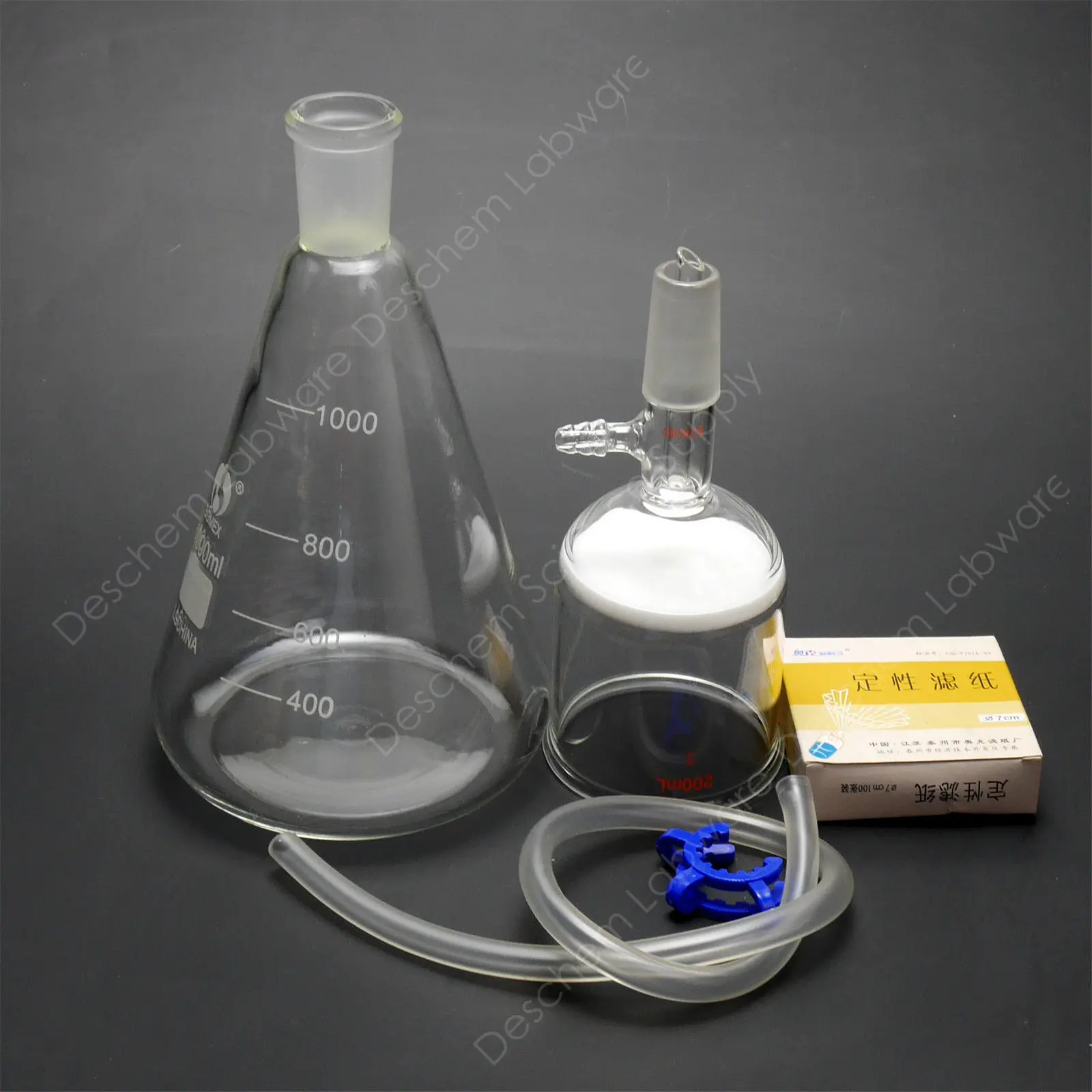 Filter Paper 1000ml Suction Filtration Kit 200ml Buchner Funnel 1L Flask W/ 70mm Filter Pape
