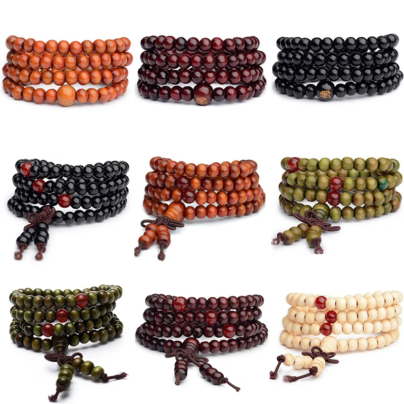 

Vintage Women Men 8mm Wood Beads Buddha Lucky Charm Bracelet Jewelry Shellhard New Fashion Multilayer Beaded Bangle Wristband