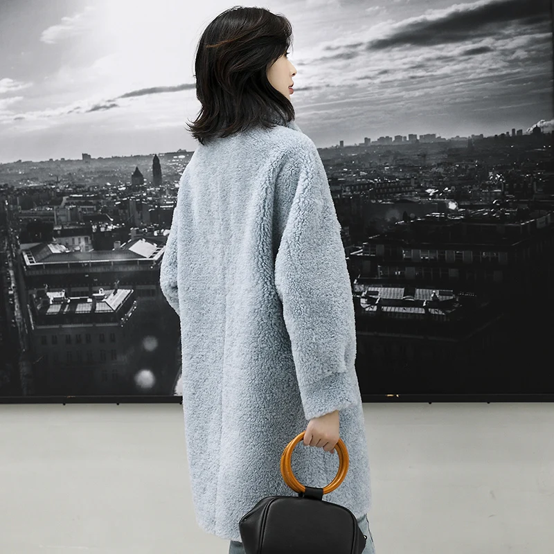 Real Fur Coat Shearing Jacket Sheepskin Winter Coat Women 2018 Lamb Wool Korean Single-breasted Thick Warm Long Overcoat OKD574
