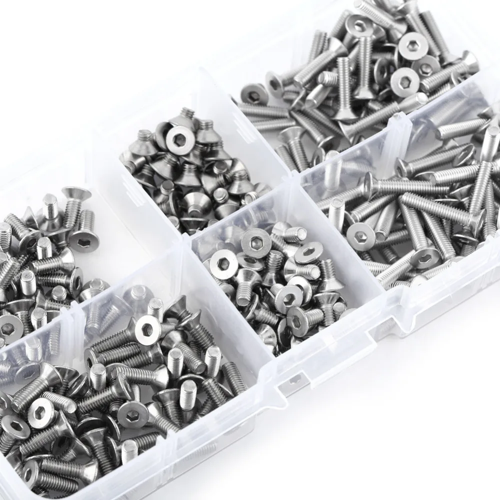 

300Pcs M3 Hex Socket Screw Stainless Steel 304 Flat Head Screws & Bolt Assortment Kit Machine Screws Fastener tornillos