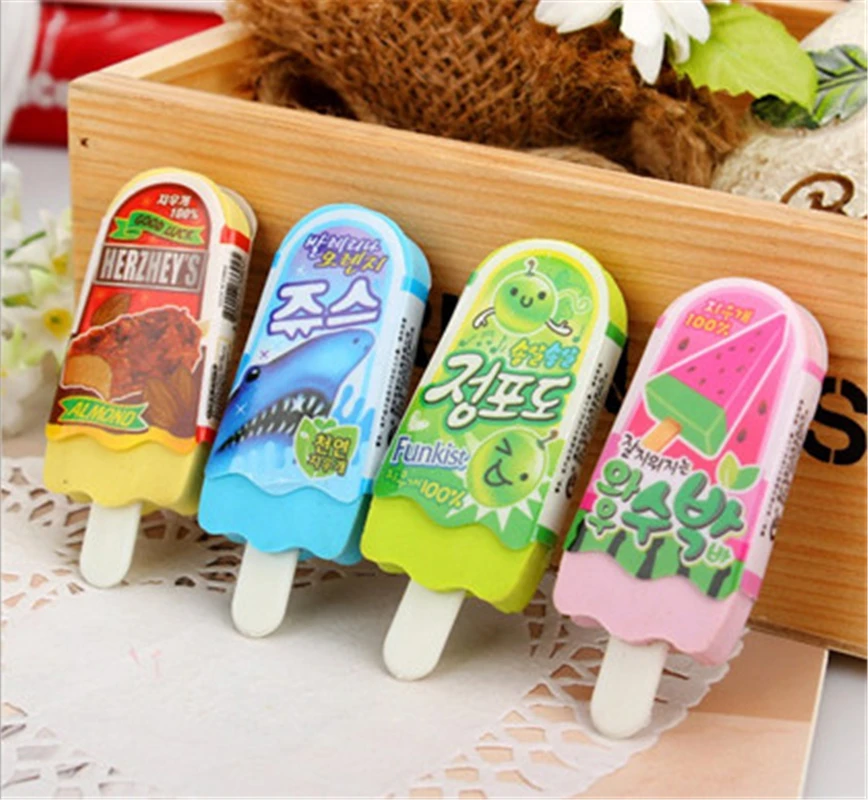 

1PC Cute Ice Cream Eraser Kawaii Rubber Popsicle Pencil Erasers For Kids Girls Gift Back To School Supplies Novelty Stationery