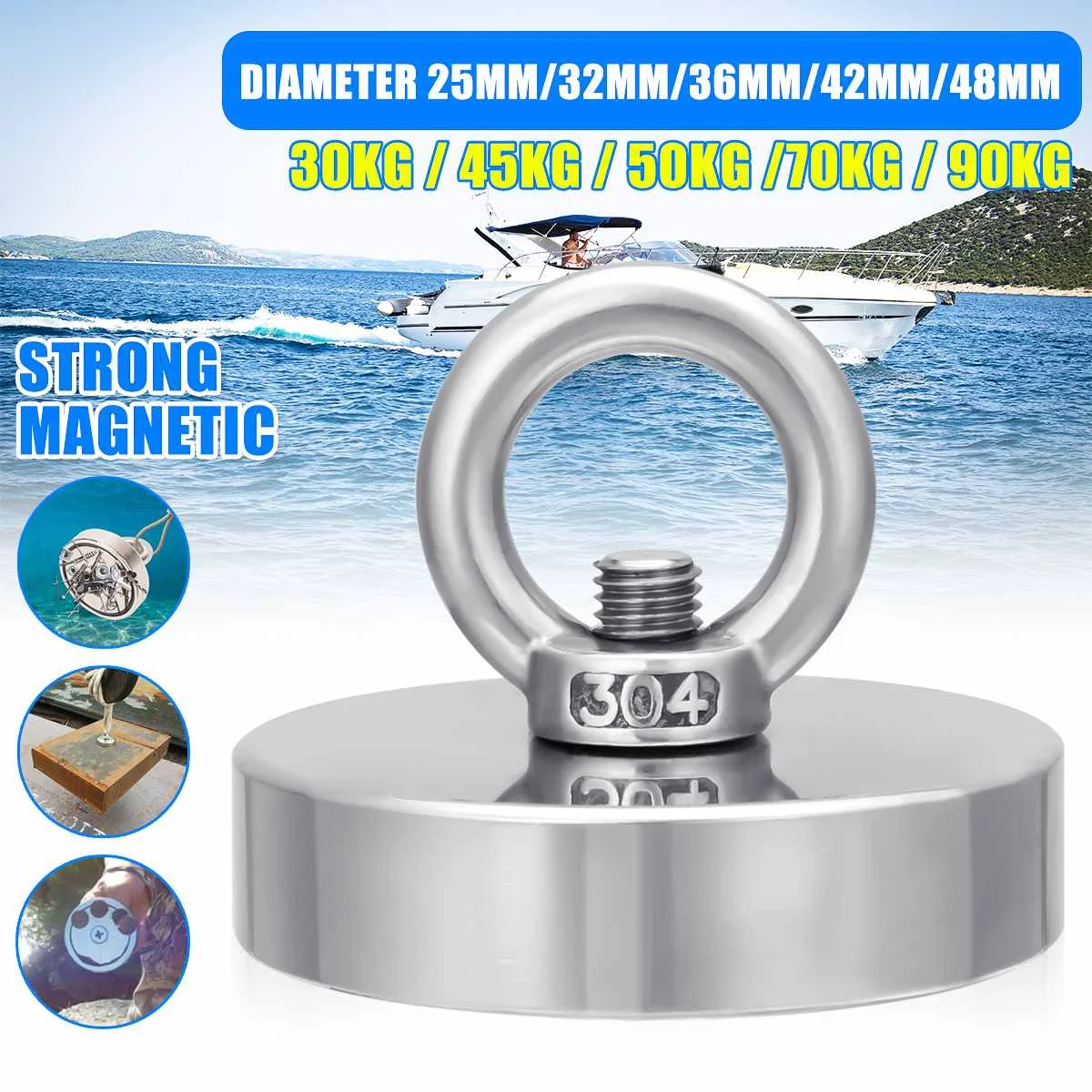 10-48mm Recovery Magnet Hook Strong Sea Fishing Diving Treasure Hunting Magnets