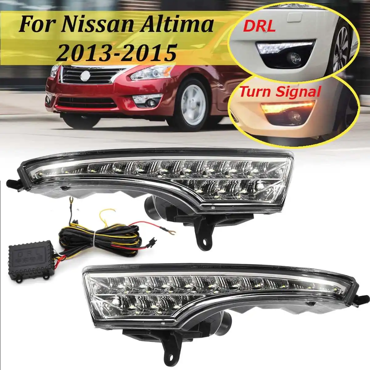 

For Nissan Altima Teana 2013 2014 2015 1 Pair LED Drl Daytime Running Light Lamp Car Fog Signal White/Yellow Styling 2 Style