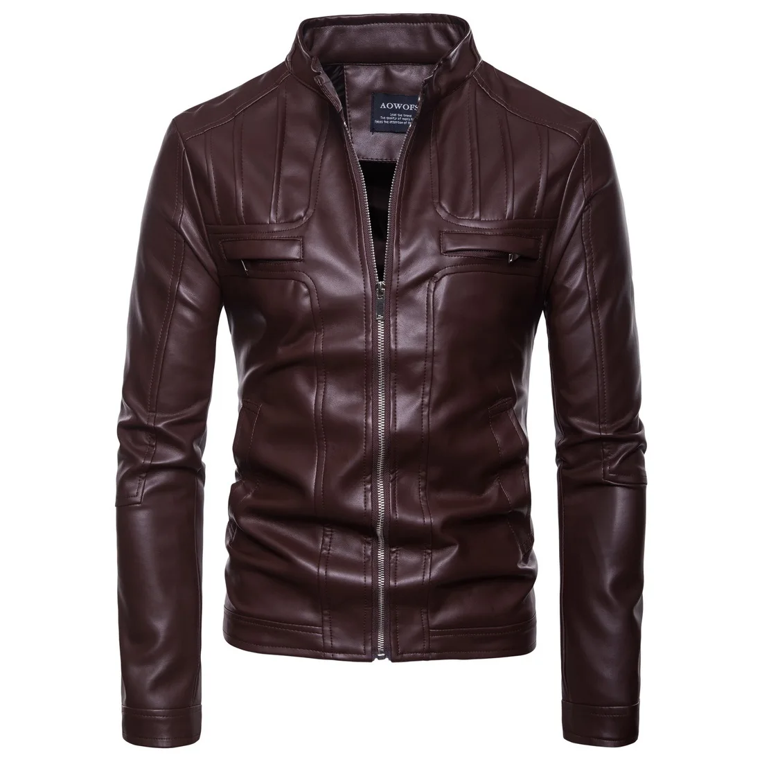 

Ou Code 2019 Foreign Trade New Men's Locomotive Collar Leather Jacket Handsome Leather Jacket Jacket Oversized Leather Jacket