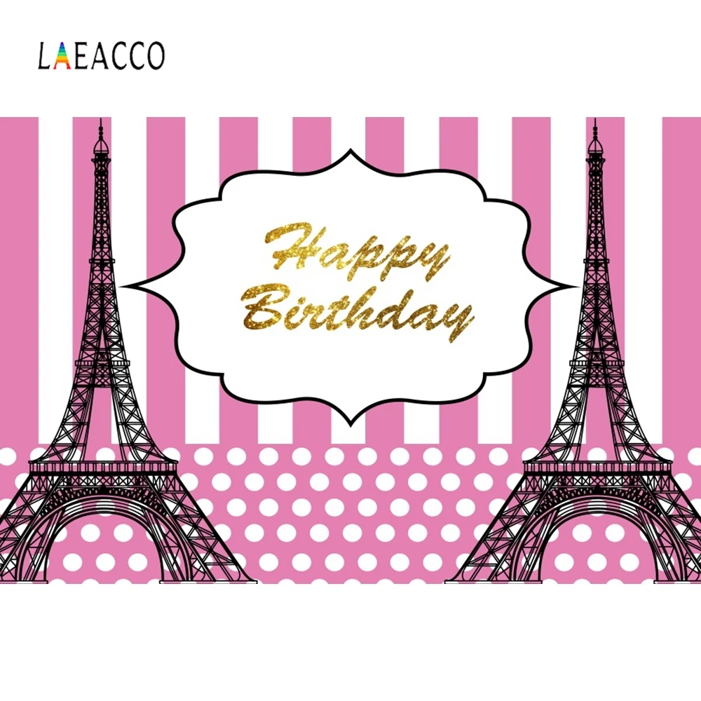 

Laeacco Eiffel Tower Baby Girls Birthday Party Backdrop Photography Background Custom Photographic Backdrops For Photo Studio