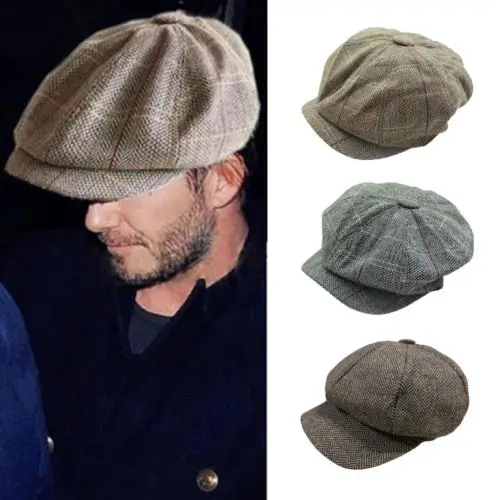 Chic Newsboy Cap Men Octagonal Hat Navy Plaid Spring Vintage Newspaper ...