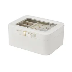 Двухслойная портативная дорожная коробочка для украшений из искусственной кожи Дисплей ящик-органайзер для хранения для сережек ожерелье