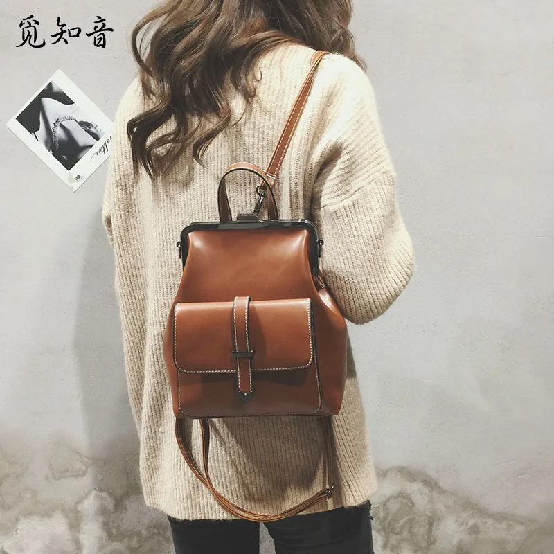 

College Wind Retro Women Backpacks Fashion New High-quality Pu Leather Women Shoulder Bags School Bag Travel Books Rucksack