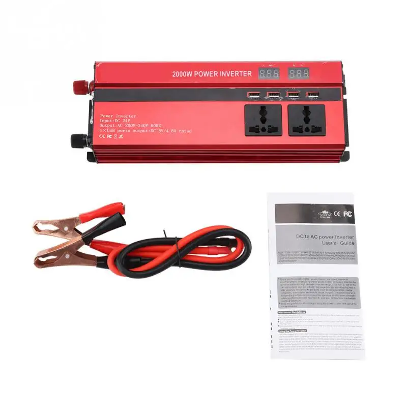 

Hot 2000W USB Power Inverter DC 24V to AC 220V LED Digital Display Auto Car Home Converter Power Inverter with 4 USB functional