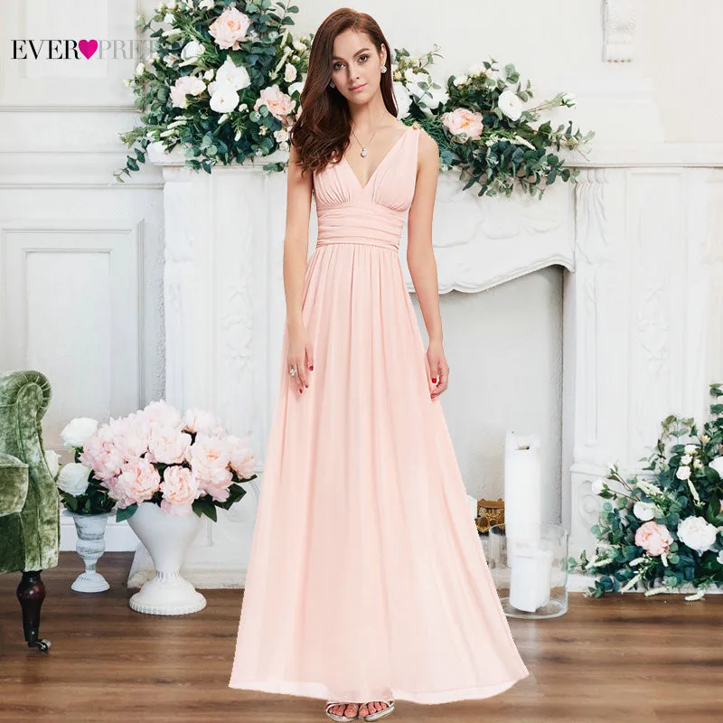 Vestido Fiesta Mujer Ever Pretty, длинное шифоновое свадебное платье трапециевидной формы с v-образным вырезом, элегантные королевские синие платья подружек невесты