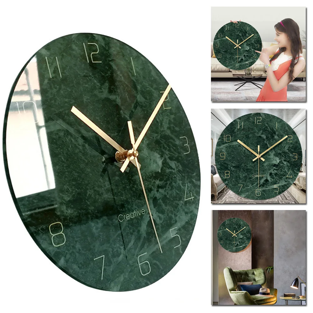 

New Room Clocks 12 Inches Imitation Marble Emerald Quartz Silent Sweeping Movement Wall Clock