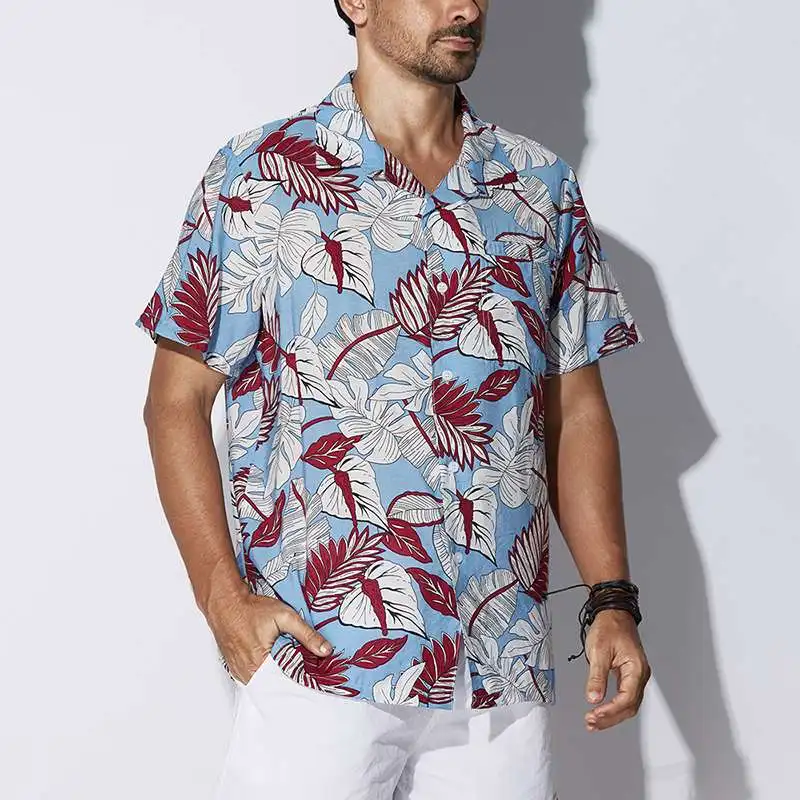 Summer Casual Beach Hawaiian Men's Shirt Print Cotton Short Sleeve ...