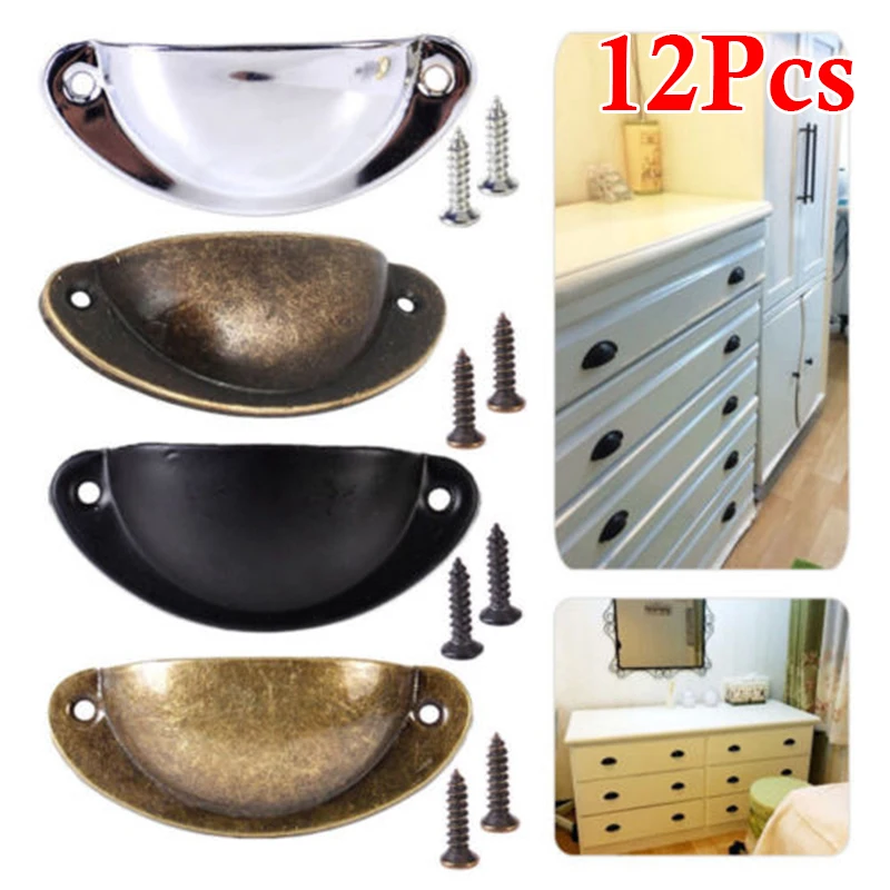 

12pcs Drawer Pull Handles Shell Metal Vintage Handle Covers 8.1*3.3cm Accessories Part Suitable For Most Drawers For Home DIY