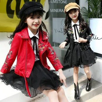 

Kids Girls Leather Jackets and Coats 2018 Spring Girls Faux Leather Coat Children Motorcycle Jacket Girls Zipper Cardigans Short