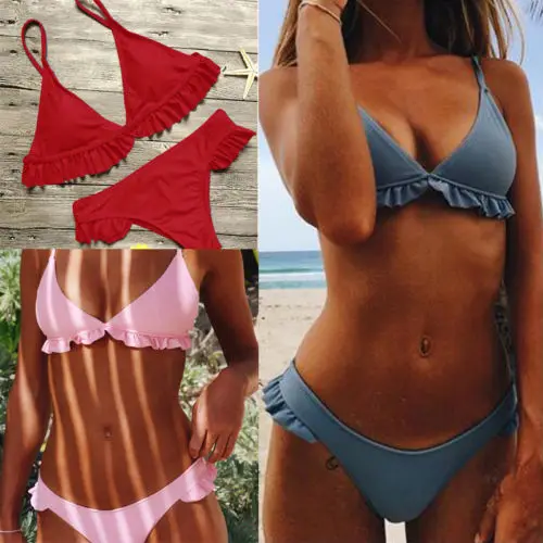 Sexy Bra Solid Bikini Set Swimsuit Women Bandage Push-up Triangle Swimwear Bathing Suit Swimming | Женская одежда