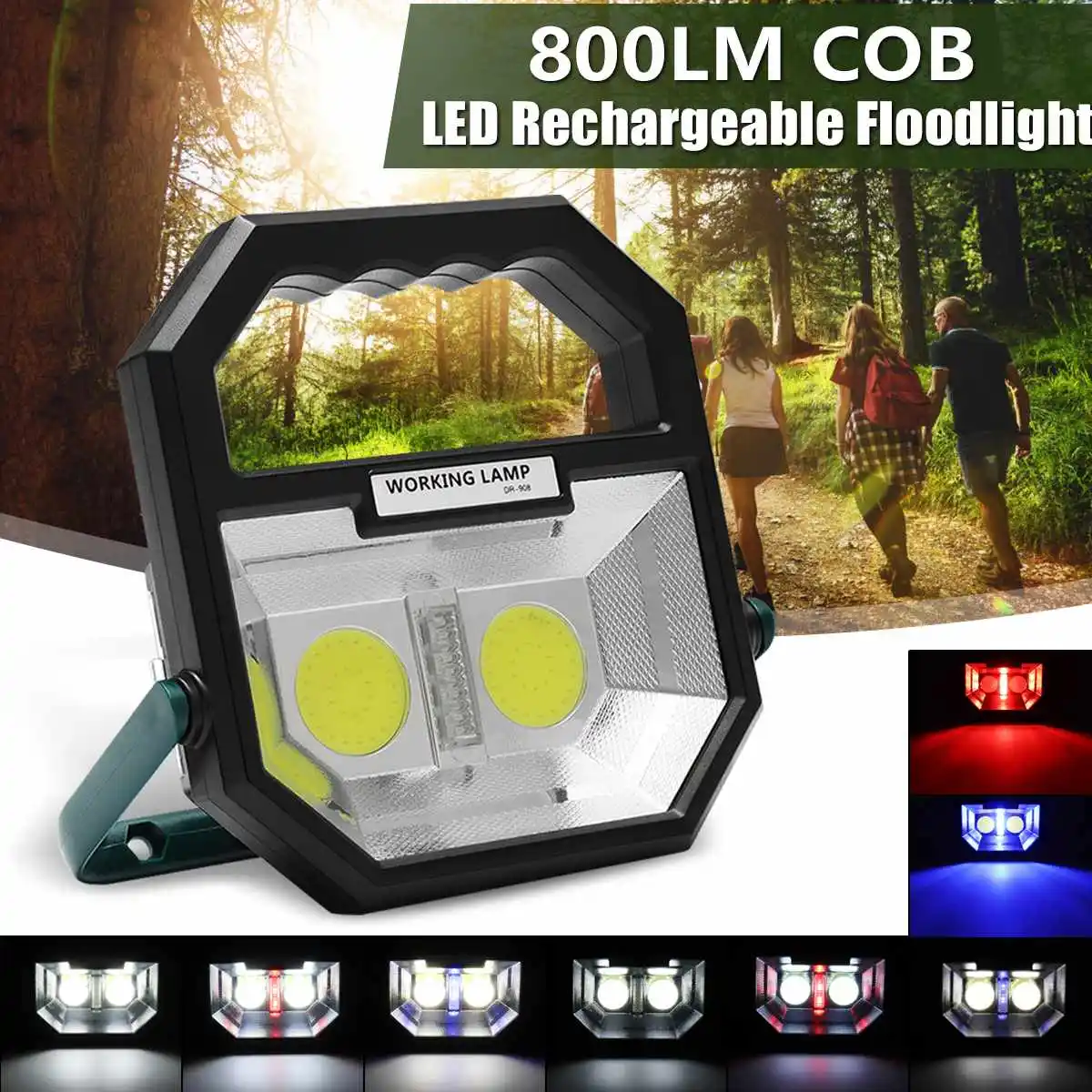 

USB Rechargeable 10W 800LM 2x COB LED Flood Work Light Spot Camping Outdoor Lamp LED Flashlight Work Lights Multi-angle Adjust