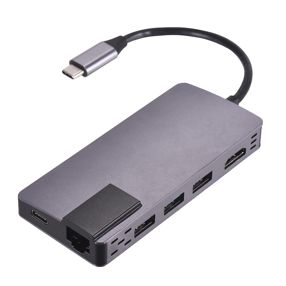 Type C to HD Interface 8 in 1 Adapter with Three USB 3.0 PD 3.0