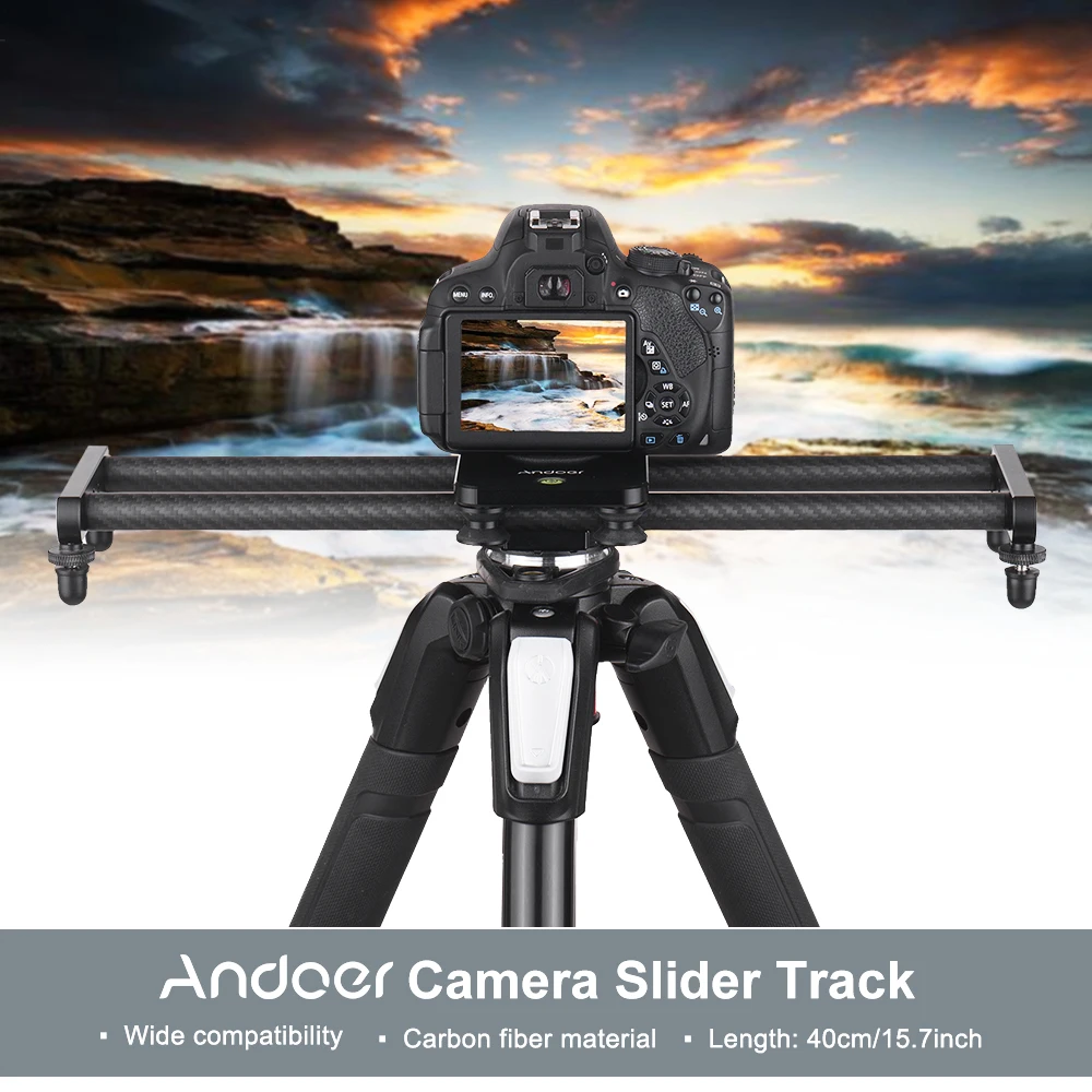 Andoer 금속 및 탄소 섬유 트랙 슬라이더, DSLR 카메라 캠코더 휴대폰용 미니 볼 헤드 휴대폰 클램프, 1/4 인치 및 3/8 인치 나사
