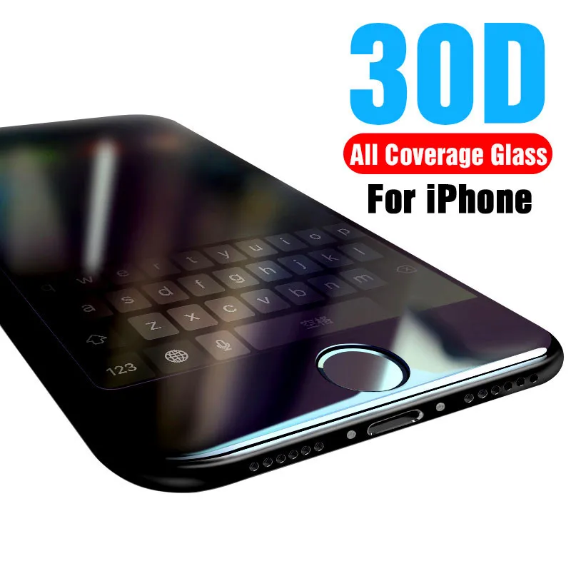 Защитное стекло 30D с изогнутыми краями для iPhone XS MAX X 10 XR 6s 6 7 8 Plus|Защитные стёкла и