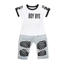 Новое поступление, одежда для маленьких девочек, футболки для новорожденных, топы, джинсовые штаны с дырками, джинсовая одежда