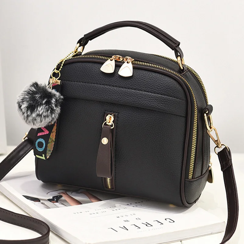 

Women's Shoulder Bag Small Top-handle Bags Vintage Handbag For Ladies Hairball Sac A Main Leather Handbag Women Crossbody Bag