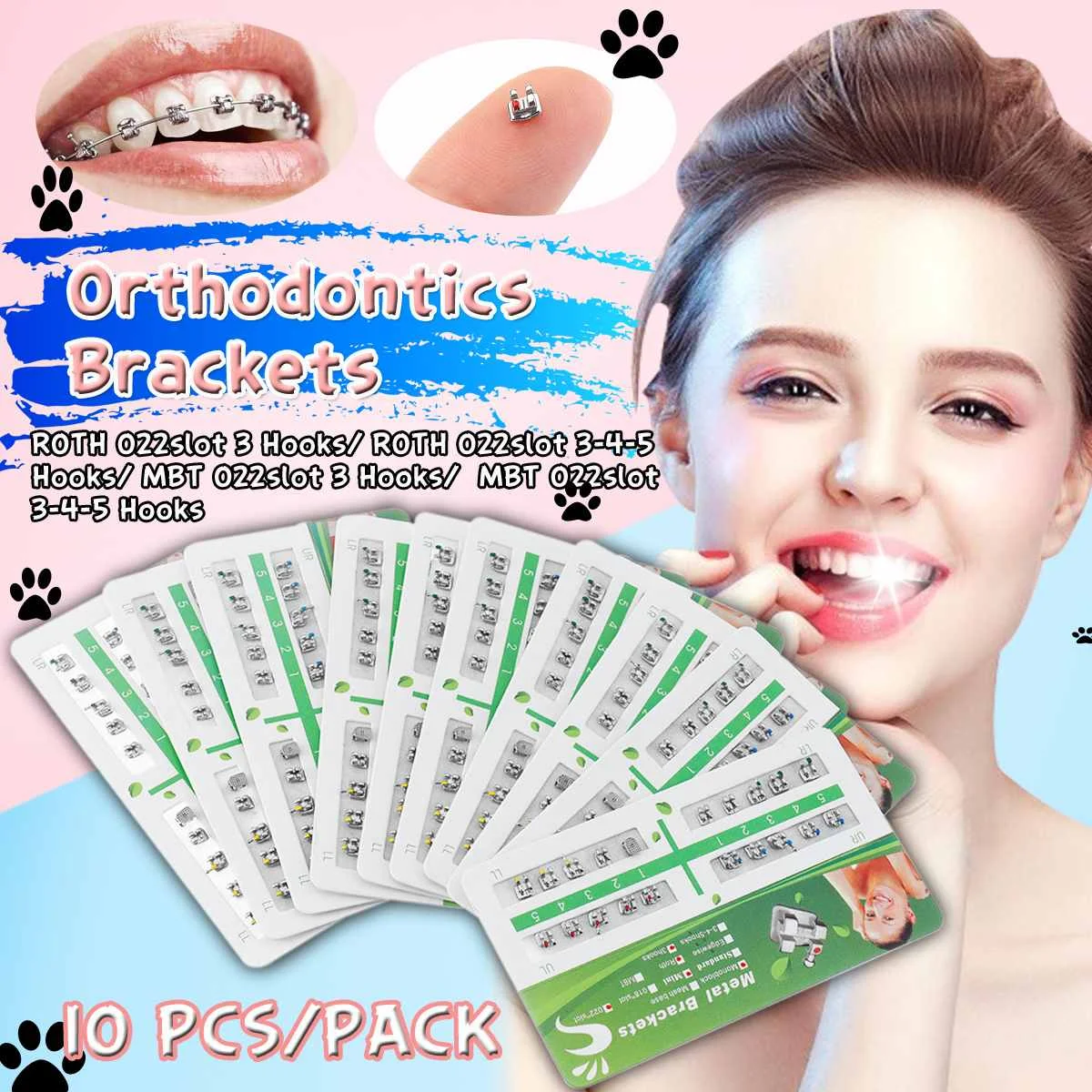 

10PCS 304 Stainless Steel Orthodontic Metal Bracket Brace Mini Roth+M BT Orthodontics Brackets 4 Types