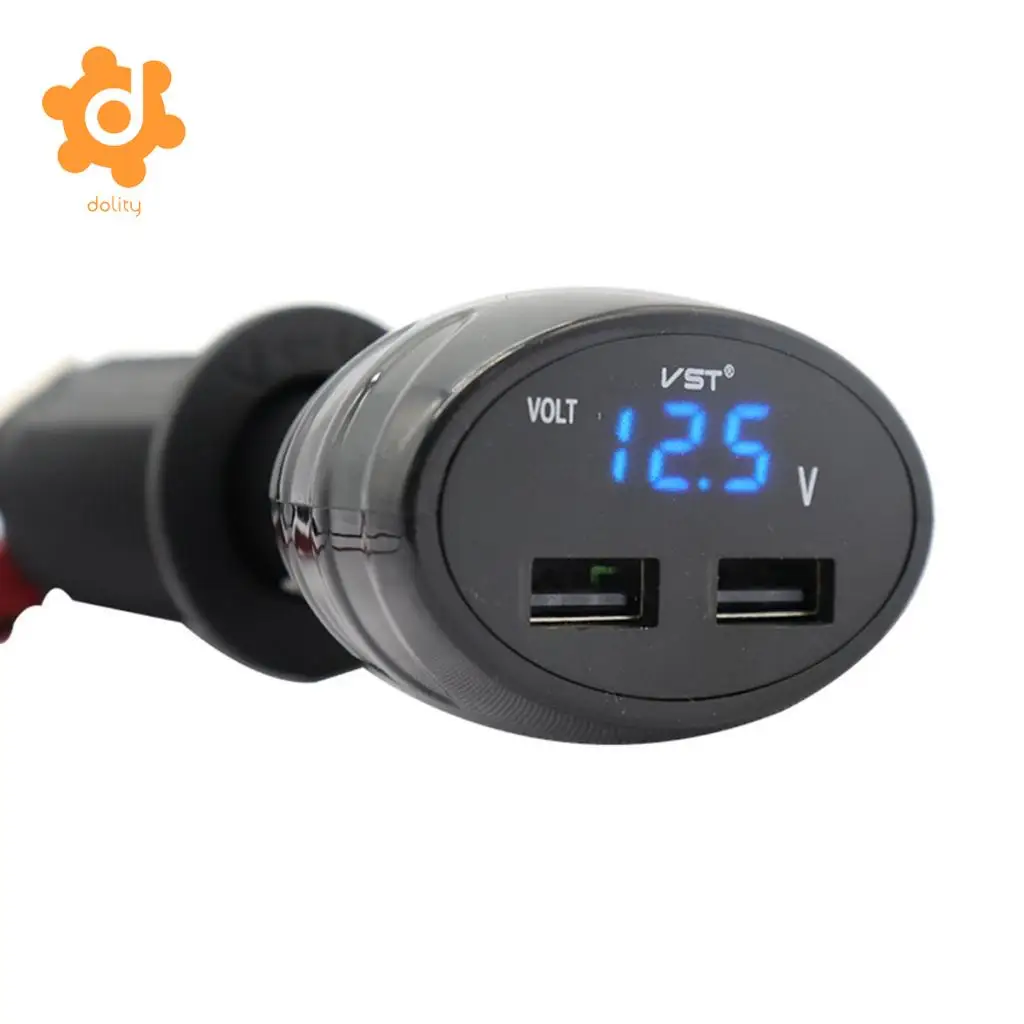 Blue Voltmeter with USB Car Charger 12/24V Cigarette Lighter Socketin