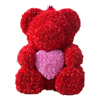 

25Cm Teddy Bear With Crown In Gift Box Bear Of Roses Artificial Flower New Year Gifts For Women Valentines Gift